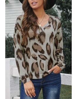 Leopard V Neck Long Sleeve Top