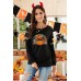 Ripped Sleeve Leopard Tie-dye Pumpkin Graphic Top