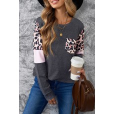 Family Matching Mom's Leopard Splicing Long Sleeve Top